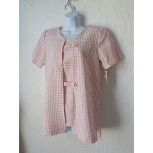 Vintage Pink Plaid Button Up Shirt Blouse Size SP Short Sleeves Willow Ridge NWT